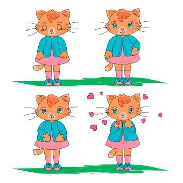 Color Vector Illustration Set CAT CHARACTERS Stock Illustration