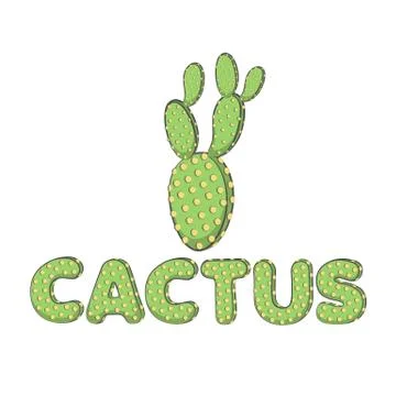 Color vector image of a cactus with stylized lettering. Isolated objects. Stock Illustration