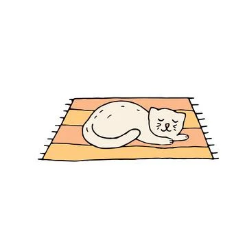 Color vector isolated doodle element, cat sleeps on a home rug Stock Illustration
