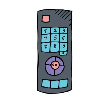 Color vector isolated doodle element, tv remote control Stock Illustration