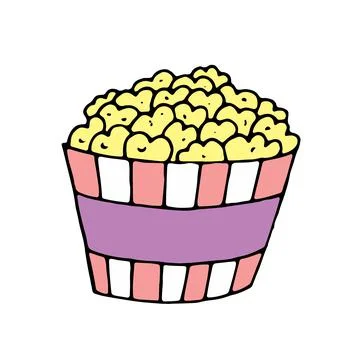 Color vector isolated doodle element, packaging of popcorn for watching a mov Stock Illustration