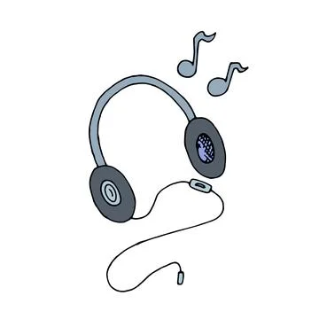 Color vector isolated doodle element, headphones with music Stock Illustration