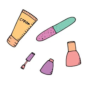 Color vector isolated doodle element, manicure, nail polishes and nail file Stock Illustration