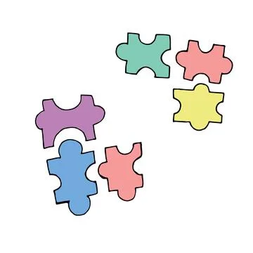 Color vector isolated doodle element, puzzle pieces, logic Stock Illustration