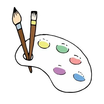 Color vector isolated doodle element, paint palette with brushes Stock Illustration