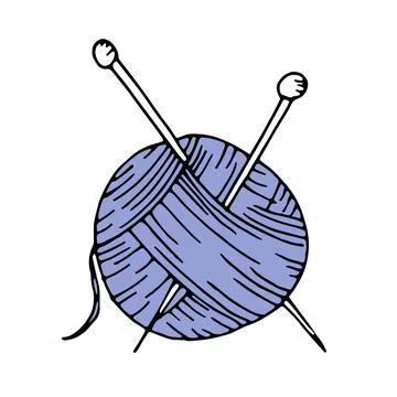 Color vector isolated doodle element, ball of thread and knitting needles Stock Illustration