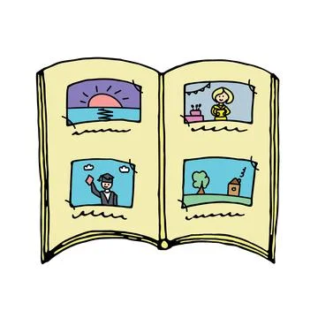 Color vector isolated doodle element, family photo album, memories Stock Illustration