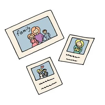 Color vector isolated doodle element, family photos, memories Stock Illustration