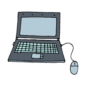 Color vector isolated doodle element, laptop for working at home Stock Illustration