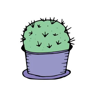 Color vector isolated doodle element, cactus in a pot Stock Illustration