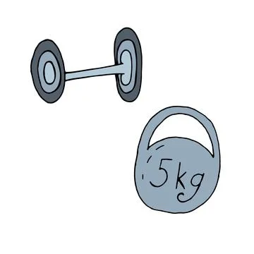 Color vector isolated doodle element, home workout with dumbbell Stock Illustration