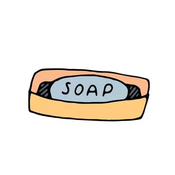 Color vector isolated doodle element, soap dish with soap Stock Illustration
