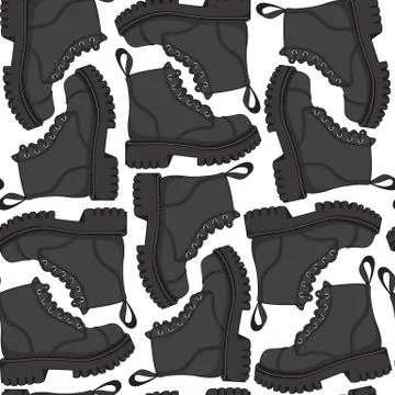 Color vector seamless pattern with black boots. Stock Illustration