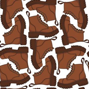 Color vector seamless pattern with brown boots. Stock Illustration