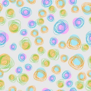 Color vector seamless pattern with hand drawn ink hatching circles, hipster s Illustrazione stock