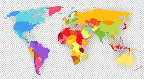 Color vector world map isolated on transparent background Stock Illustration