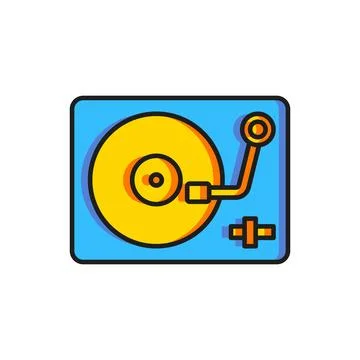Color Vinyl player with a vinyl disk icon isolated on white background. Fla.. Illustrazione stock