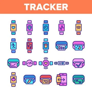 Color Watch Tracker Elements Icons Set Vector Stock Illustration