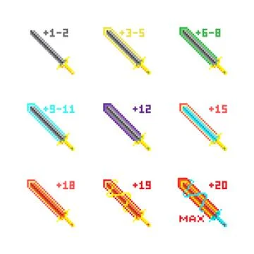Color of weapon upgrade in each level of pixel game Stock Illustration
