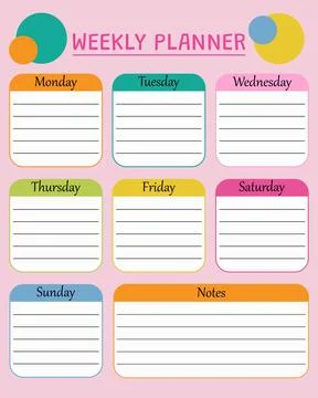 Color weekly planner. Vector illustration. Stock Illustration