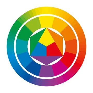Color wheel with mixed complementary and primary colors up to 72 hues Stock Illustration