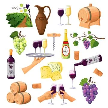 Color Wine Icons Set On White Background Stock Illustration
