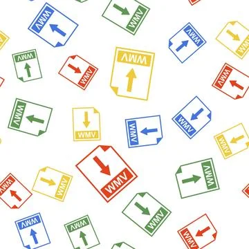 Color WMV file document icon. Download WMV button icon isolated seamless pattern 스톡 일러스트