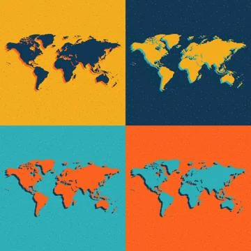 Color World Maps. Flat style. Vector illustration Stock Illustration