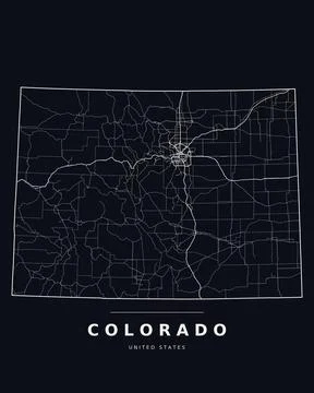Colorado CO Map Counties Highways Roads Dark Mode Editable Vector Stock Illustration