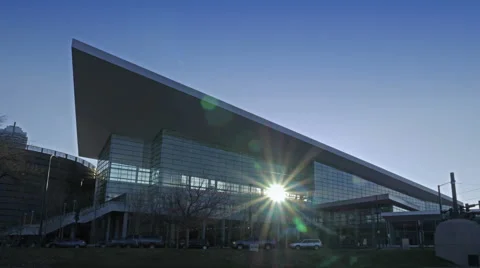Colorado Convention Center with Sun Shining Through Windows Stock Footage