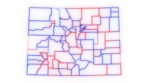 Colorado county map red blue election outline white background seamless loop Stock Footage 343867651