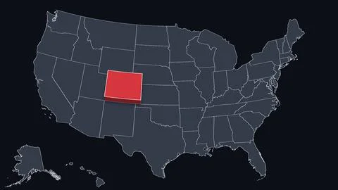 Colorado Highlighted Raised in 3D on US Election Map Neutral Teal Amber, Black Stock Illustration