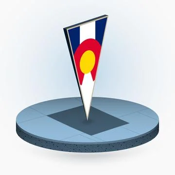 Colorado map in round isometric style with triangular 3D flag of US State C.. Ilustração Stock