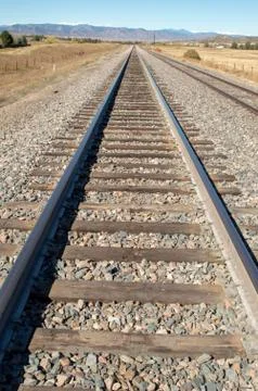 Colorado railroad track leading to the Rocky Mountains Stock Photos