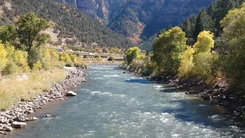 Colorado River Drone Pan Shot Along the Water Stock Footage