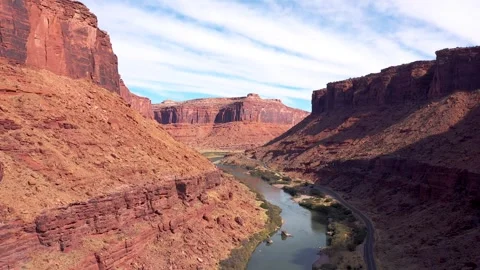 Colorado River Gorge By Red Massive Of Rocks Formation In Canyon Stock Footage 262649559