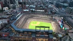 Scenic drone video of Denver's Coors Field 