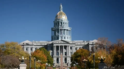 Colorado State Capitol Building in Fall With Colorful Leaves Stock Footage