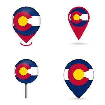 Colorado State Flag Map Pin Icons Set Collection Stock Illustration