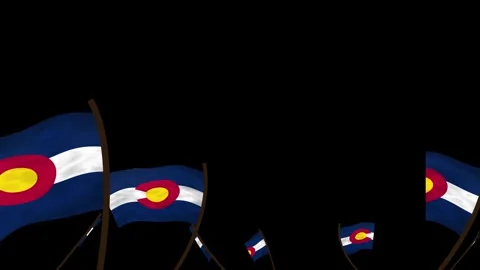 Colorado State Flags Waving Crowd. Realistic 4K 60fps Seamless Loop Stock Footage 338405896