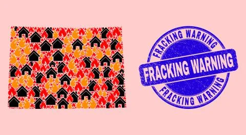 Colorado State Map Collage of Flame and Houses and Scratched Fracking Warning Ilustración de archivo