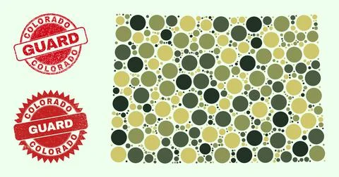 Colorado State Map Composition with Khaki Military Circle Elements with Textured 스톡 일러스트