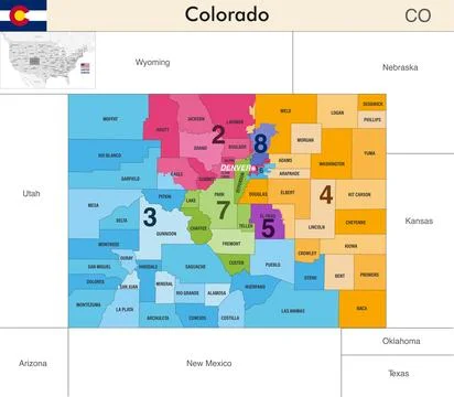 Colorado state map with counties borders and congressional districts イラスト素材