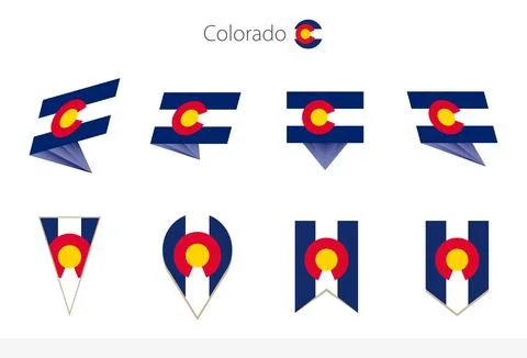 Colorado US State flag collection, eight versions of Colorado vector flags. Illustrazione stock