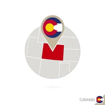 Colorado US State map and flag in circle. Map of Colorado, Colorado flag pi.. Stock Illustration
