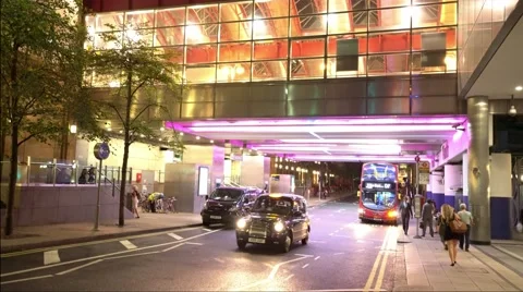 Colordul DLR station at Canary Wharf London Stock Footage