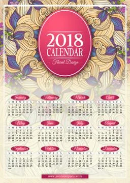 Colored 2018 Year Calendar Rectangular Template Stock Illustration