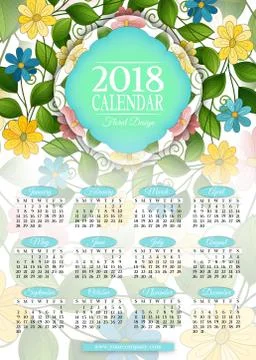 Colored 2018 Year Calendar Rectangular Template Illustrazione stock