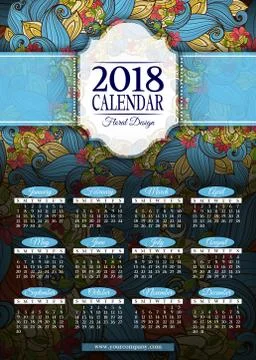 Colored 2018 Year Calendar Rectangular Template Stock Illustration