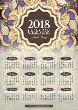 Colored 2018 Year Calendar Rectangular Template Stock Illustration